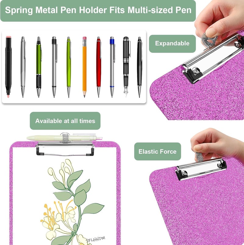 SFLHHDM 1 Pcs Clear Glitter Clipboards, Plastic Clipboard with Pen Holder,Size 8.85 x 12.4 in Shiny Clipboards with Low Profile Clip,Cute Hanging Clipboard for Office Supplies Sparkly Clip Board-Rose Pink - Image 2